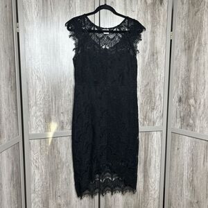 Free People Intimately Black Lace Dress Midi Tulip Hem Lined Size M